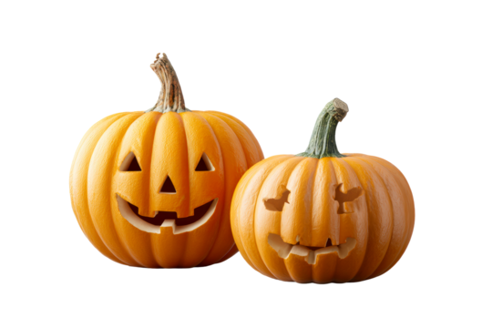 Carved pumpkins with smiling faces for Halloween