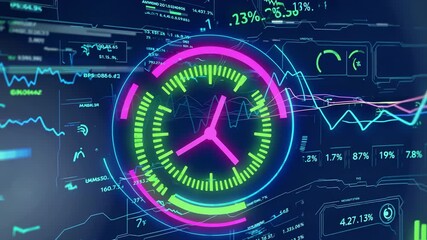 Clock with a graph on it. Futuristic digital data interface. A graph showing the technology of clocks and technology. A clock displaying a graph lifestyle. - Powered by Adobe