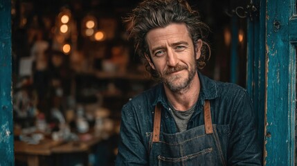 Small Business Owner at Entrance Looking at Camera