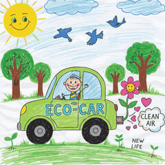 isolated need kinds of Drawing made by a child, buying new car ecological victor art