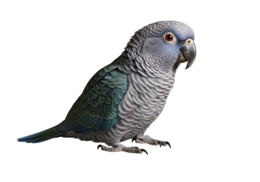 Realistic detailed image of an African grey parrot showcasing vibrant feathers and sharp beak