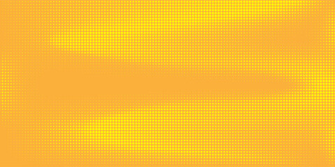 Yellow halftone pattern. Retro comic gradient background. Bright orange pixelated dotted texture overlay. Cartoon pop art faded gradient pattern. Vector backdrop for poster, banner, advertisement