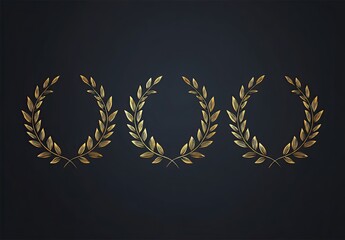 Obraz premium Three gold laurel wreaths on dark background