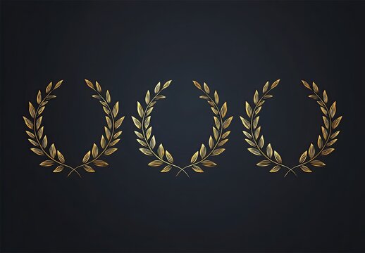 Three gold laurel wreaths on dark background