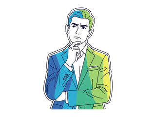 Thoughtful Contemplation: An illustration of a man, hand on chin, deep in thought, reflecting the essence of contemplation and decision-making