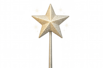Golden magic wand with star shaped tip sparkling on transparent background, perfect for fantasy and fairytale projects