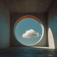 Obraz premium Concrete tunnel window sky cloud, abstract interior