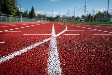 Smooth pristine running track awaiting competitive runners
