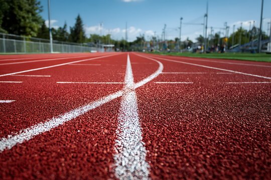 Smooth pristine running track awaiting competitive runners
