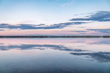 Blue lake with cloudy sky, natural background