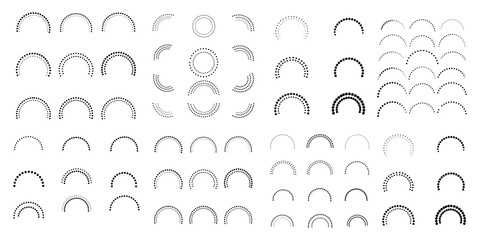 A set of abstract vector icons based on circular shapes. Lines, spirals, and radial patterns. Includes geometric elements, round symbols graphics, and technology concepts.