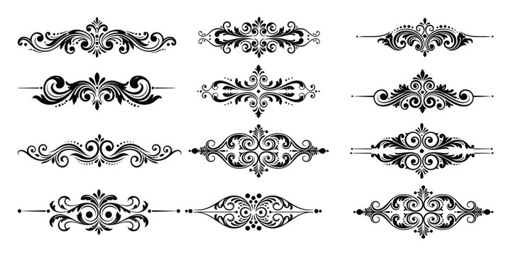 Doodle floral border. Decorative flourish frames, flowers and leaves corners, wedding invitation card ornamental dividers, cute flower circle decoration. Vector floral framing set