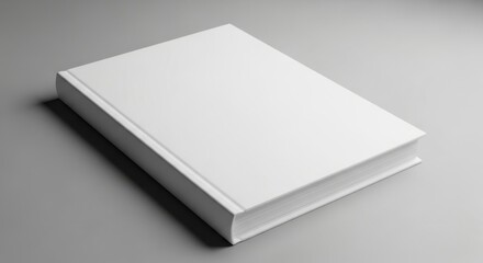 Fototapeta premium Blank White Hardcover Book on Gray Surface in Studio Setting