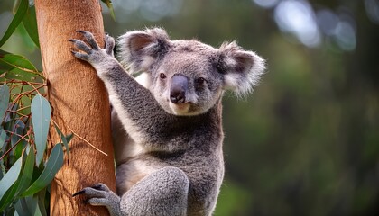 Obraz premium a koala clinging to a eucalyptus tree branch