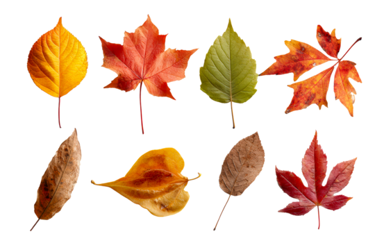 Colorful autumn leaves on a transparent background