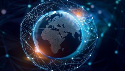 network of virtual connections enveloping the globe emphasizing the omnipresent digital age and worldwide connectivity