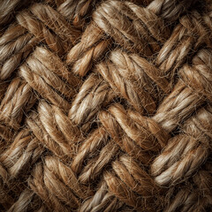 Fototapeta premium A detailed close-up texture shot of a woven basket made of natural twine or rope, showing a tight, intricate pattern.