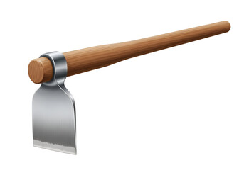 Single ox head axe with wooden handle and metallic blade isolated on black background