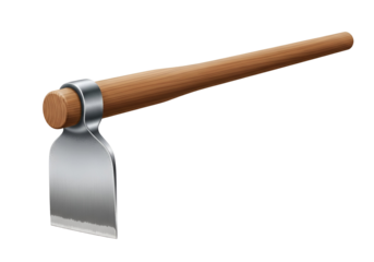 Single ox head axe with wooden handle and metallic blade isolated on black background