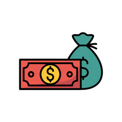 Money and finances concept illustration with bag of money and red banknote showing symbol of wealth and financial savings prosperity