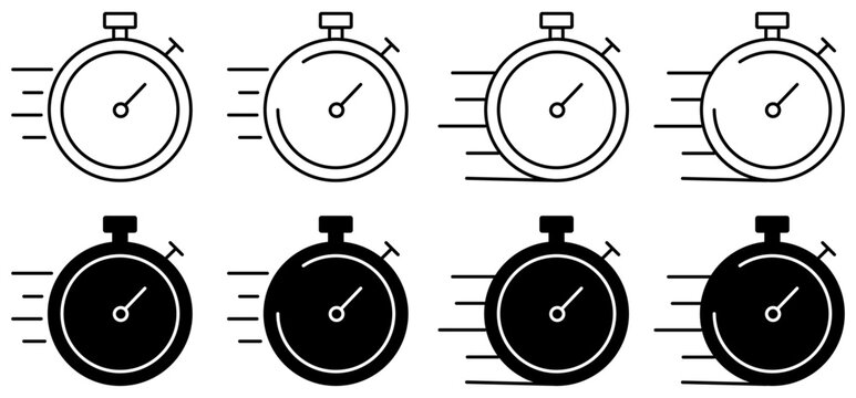 Express icons set in different style on white background. Vector illustration. Timer icons set. Quick time or deadline icon. Countdown timer and stopwatch icons. Timer, countdown, instant, deadline  