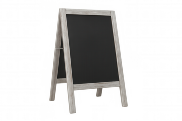 Blank wooden-framed sidewalk chalkboard hanging, ready for custom text, marketing messages, or restaurant menu display