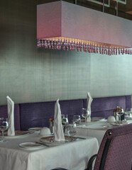 Formal and elegant a la carte ocean view dining room restaurant onboard luxury cruiseship or cruise...