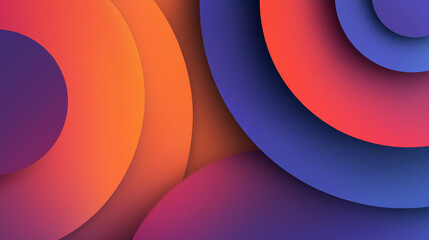 A geometric background of layered, gradient circles in warm colors of orange, purple, and red, creating a dynamic and modern abstract design.