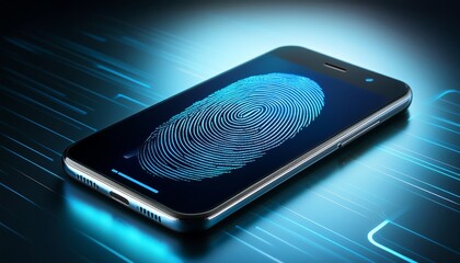 a smartphone displaying a digital fingerprint on its screen symbolizing biometric security and advanced technology