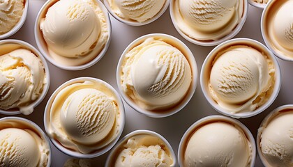 flat lay of multiple scoops of vanilla ice cream or gelato background