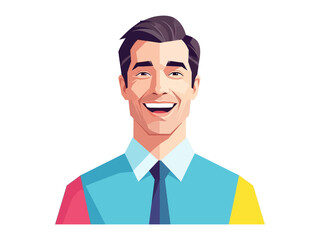 Smiling Professional Portrait: A vibrant vector illustration captures the cheerful essence of a young professional with a bright smile and confident demeanor.