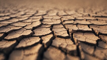 Cracked dry earth surface in an arid environment. Parched land with deep fissures. Drought-affected soil with severe cracking patterns. The dry, cracked soil landscape.