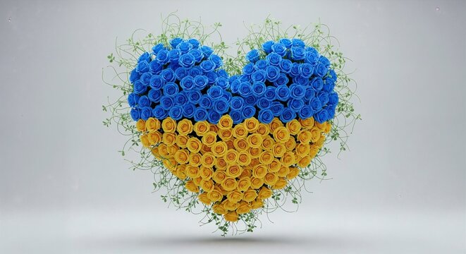 Ukrainian Flag Heart Made of Flowers Symbolizing Love Peace and Support for Ukraine - Powered by Adobe