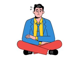 Contemplative Moments: A stylish man, captures in a modern illustration, embodying a moment of deep thought or worry. The clean lines and bold colors make the scene visually compelling.