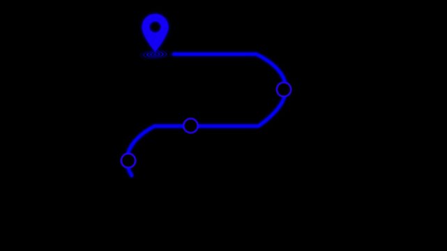Pathway with Location Marker and Destination Flag, Representing a Journey or Progression through Various Checkpoints in a Futuristic, Digital Navigation Interface Design,