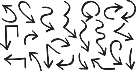 Arrow Collection Vector – Direction, Navigation, Icons, Guide, Pointer, Design, Graphic, Symbol, Doodle, Sketch, Brush, Black Arrow, Curved, Path, Abstract, Set, Isolated, Marker