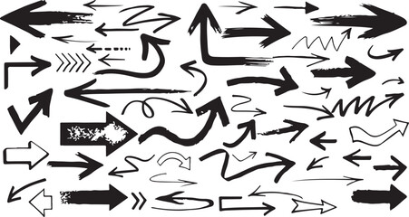 Arrow Collection Vector – Direction, Navigation, Icons, Guide, Pointer, Design, Graphic, Symbol, Doodle, Sketch, Brush, Black Arrow, Curved, Path, Abstract, Set, Isolated, Marker