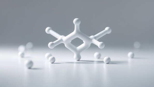 Molecular structure model with atoms and bonds, science and chemistry concept, 3D illustration.