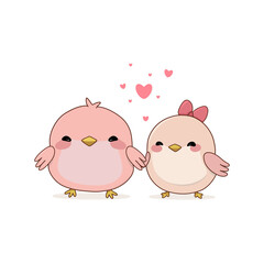 isolate, cute painted birds holding wings, in love, Valentine's Day, png