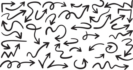 Hand Drawn Arrow Set – Sketch, Direction, Pointer, Navigation, Vector, Icon, Curved, Marker, Brush, Doodle, Sign, Abstract, Graphic, Symbol, Design Element, Path, Guide, Black Arrow, Isolated