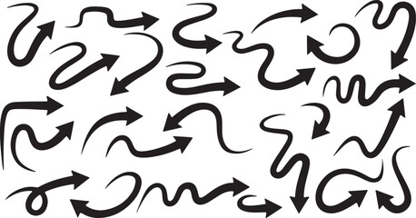 Hand Drawn Arrow Set – Sketch, Direction, Pointer, Navigation, Vector, Icon, Curved, Marker, Brush, Doodle, Sign, Abstract, Graphic, Symbol, Design Element, Path, Guide, Black Arrow, Isolated
