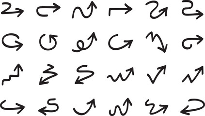 Hand Drawn Arrow Set – Sketch, Direction, Pointer, Navigation, Vector, Icon, Curved, Marker, Brush, Doodle, Sign, Abstract, Graphic, Symbol, Design Element, Path, Guide, Black Arrow, Isolated