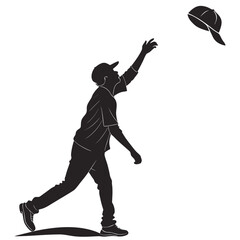 Silhouette of person throwing cap upwards baseball cap