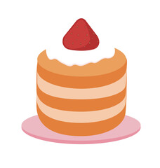 Cute layered cake with cream and a strawberry on top. Perfect for birthday designs and sweet shop graphics.