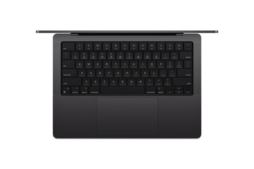 Top view of laptop on transparent or white background