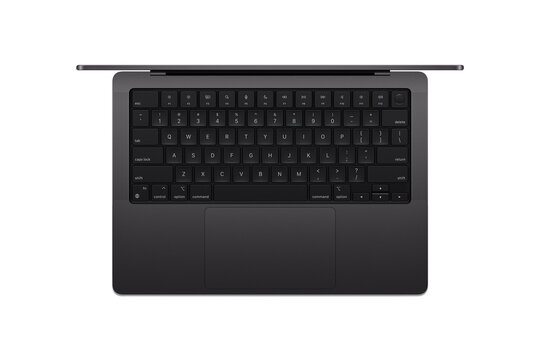 Top view of laptop on transparent or white background