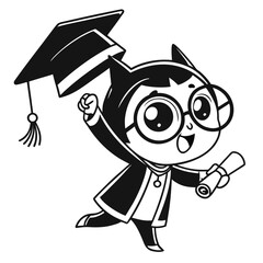 Happy cartoon graduate with diploma and cap graduation cap