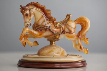 Amber Horse Figurine on Wooden Base – Elegant Feng Shui Decorative Sculpture