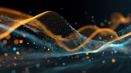 Abstract technology background with flowing particle waves and dynamic light effect for digital innovation data visualization and futuristic design concepts
