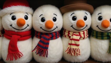 Timeless charm of retro-style cartoon snowmen with carrot noses coal eyes and old fashioned scarves